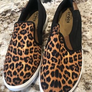 Croc leopard slip on shoes